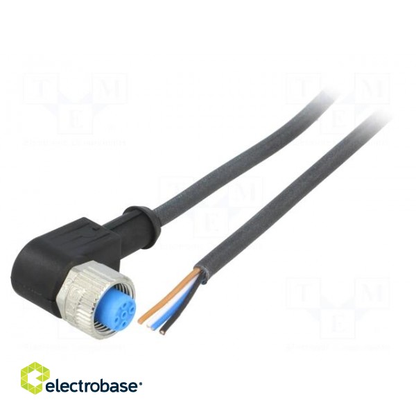 Connection lead | M12 | PIN: 4 | angled | 2m | plug | 250VAC | 4A | -40÷80°C