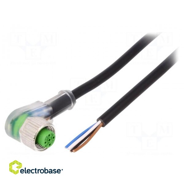 Connection lead | M12 | PIN: 4 | angled | 3m | plug | 4A | -30÷80°C | PVC