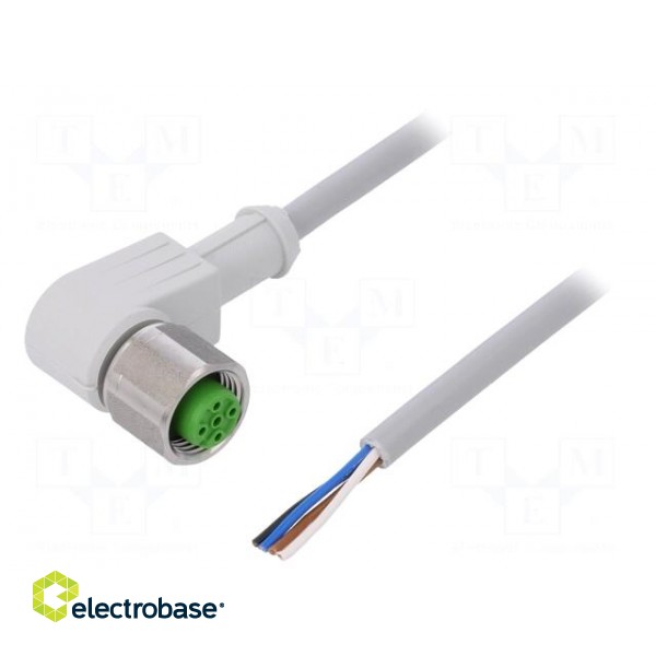 Connection lead | M12 | PIN: 4 | angled | 5m | plug | 250VAC | -25÷80°C | PVC