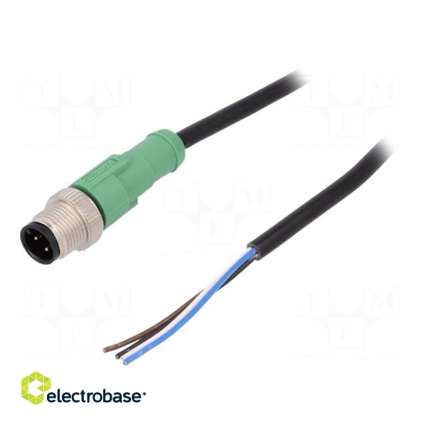 Connection lead | M12 | PIN: 4 | straight | 10m | plug | 250VAC | 4A | PVC