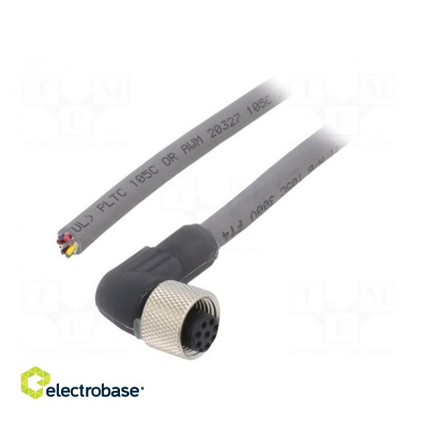 Connection lead | M12 | PIN: 8 | angled | 5m | plug | 36VAC | 2.2A | -25÷80°C