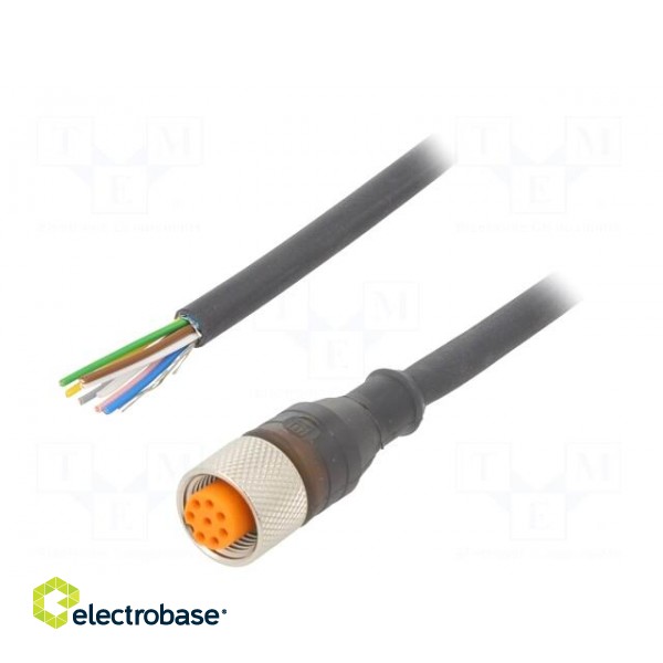 Connection lead | M12 | PIN: 8 | straight | 2m | plug | 30VAC | 2A | -25÷80°C
