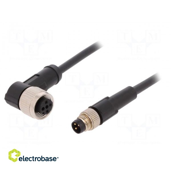 Connection lead | M12,M8 | PIN: 3 | 1m | plug | 60VAC | 4A | -25÷80°C | 60VDC