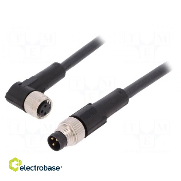 Connection lead | M8 | PIN: 3 | 2m | plug | 60VAC | 4A | -25÷80°C | PUR | 60VDC