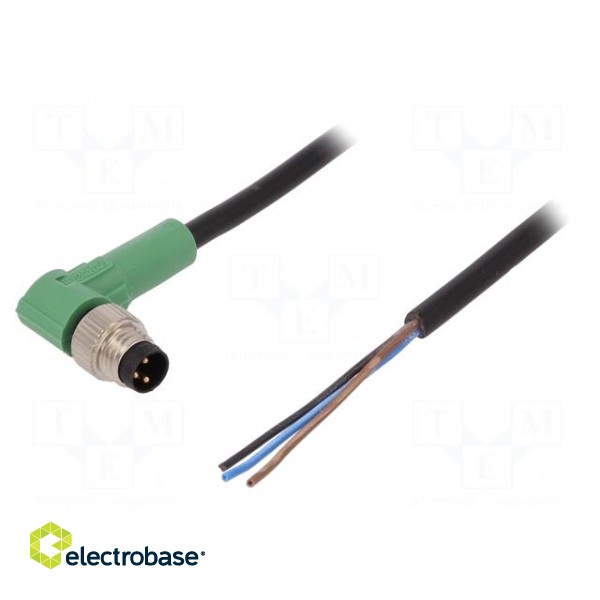 Connection lead | M8 | PIN: 3 | angled | 10m | plug | 250VAC | 4A | -25÷90°C