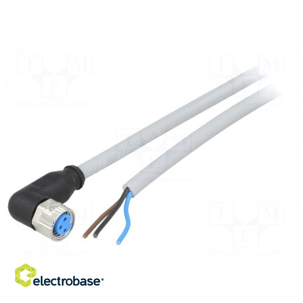 Connection lead | M8 | PIN: 3 | angled | 10m | plug | 60VAC | 4A | -30÷80°C