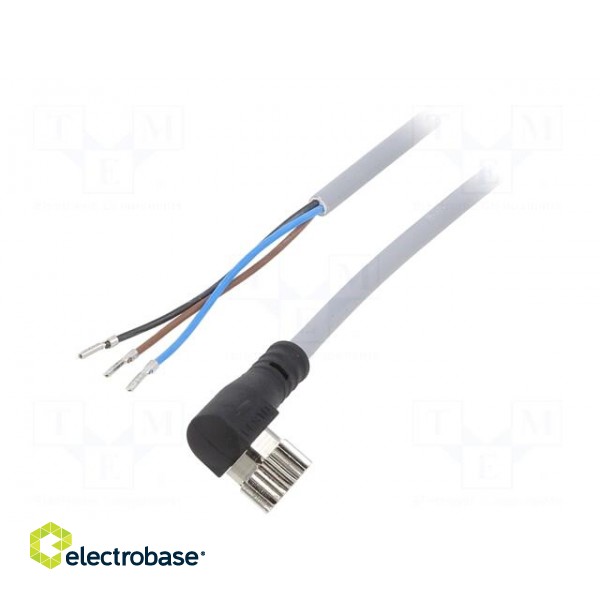 Connection lead | M8 | PIN: 3 | angled | 2.5m | plug | 60VAC | 3A | -25÷70°C