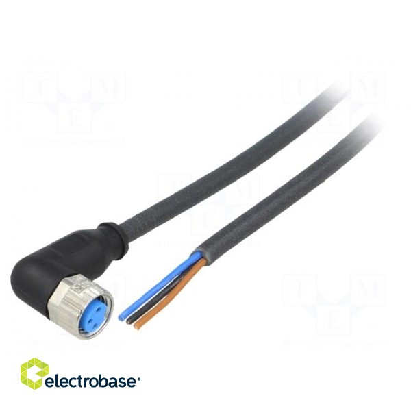 Connection lead | M8 | PIN: 3 | angled | 2m | plug | 60VAC | 4A | -40÷80°C