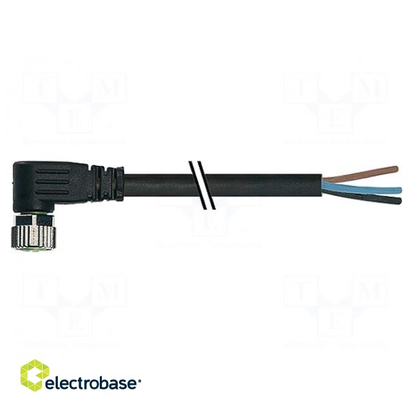 Connection lead | M8 | PIN: 3 | angled | 5m | plug | 60VAC | 4A | -20÷85°C