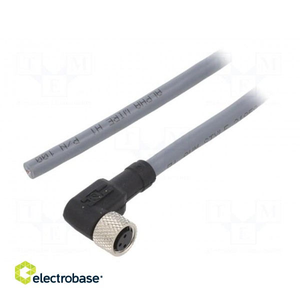 Connection lead | M8 | PIN: 3 | angled | 3m | plug | 63VAC | 2.7A | -25÷80°C