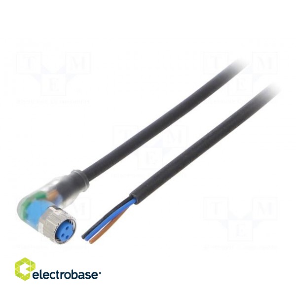 Connection lead | M8 | PIN: 3 | angled | 5m | plug | 4A | LED indication