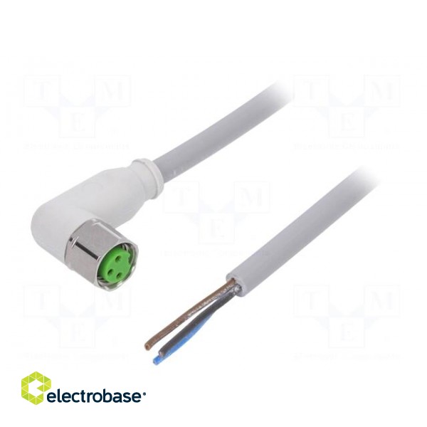 Connection lead | M8 | PIN: 3 | angled | 5m | plug | 60VAC | -25÷80°C | PVC