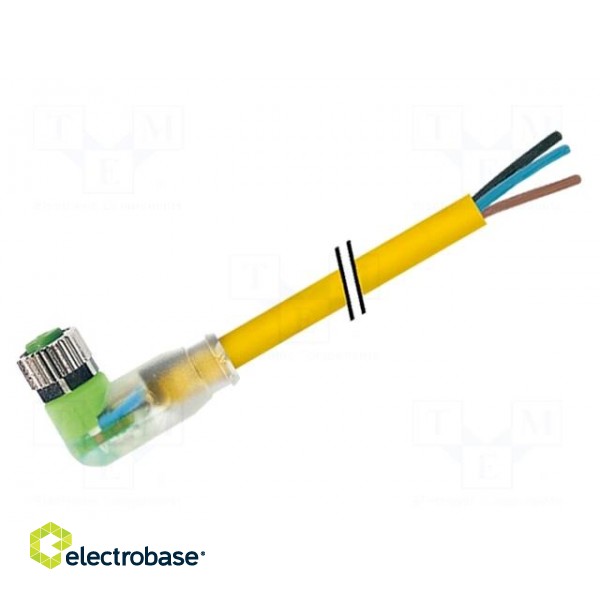 Connection lead | M8 | PIN: 3 | angled | 10m | plug | 30VAC | 4A | -40÷80°C