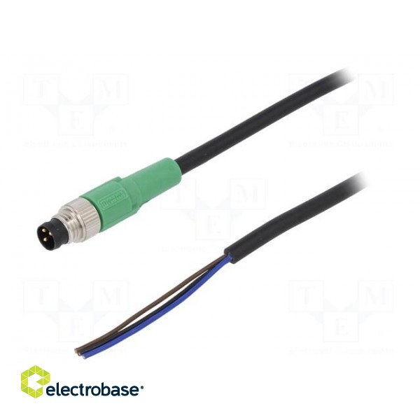 Connection lead | M8 | PIN: 3 | straight | 10m | plug | 250VAC | 4A | PVC