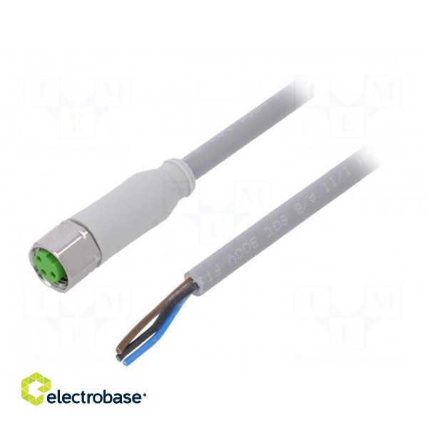 Connection lead | M8 | PIN: 3 | straight | 5m | plug | 60VAC | -25÷80°C | PVC