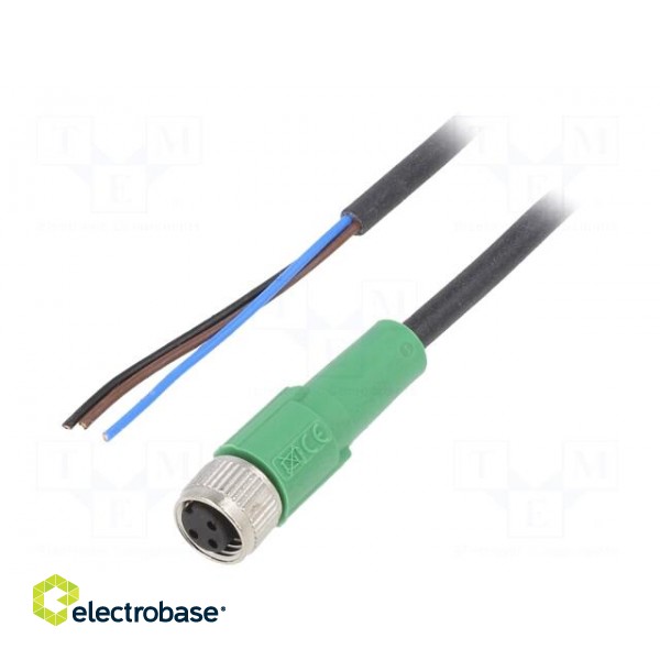 Connection lead | M8 | PIN: 3 | straight | 5m | plug | 60VAC | 4A | -25÷90°C