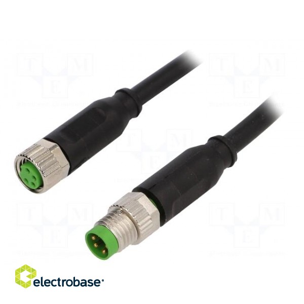 Connection lead | M8 | PIN: 4 | 1m | plug | 30VAC | 4A | -30÷80°C | PUR,PVC