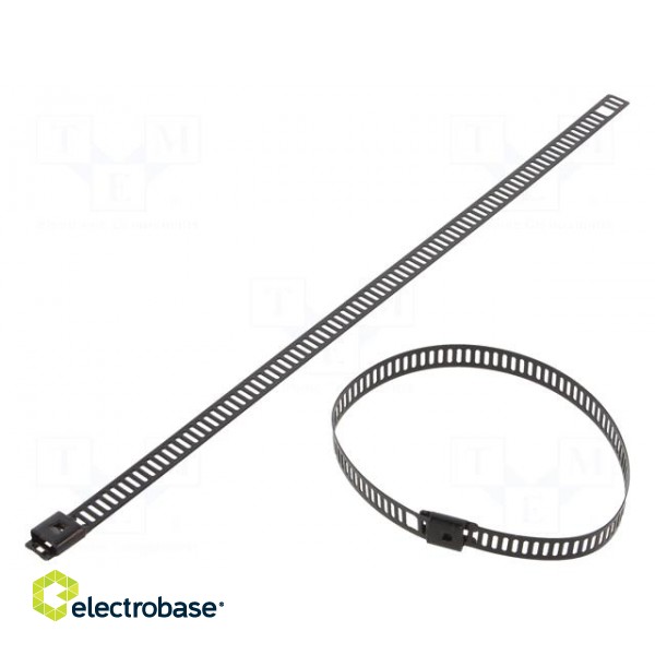 Cable tie | L: 200mm | W: 7mm | stainless steel AISI 304 | 445N | black