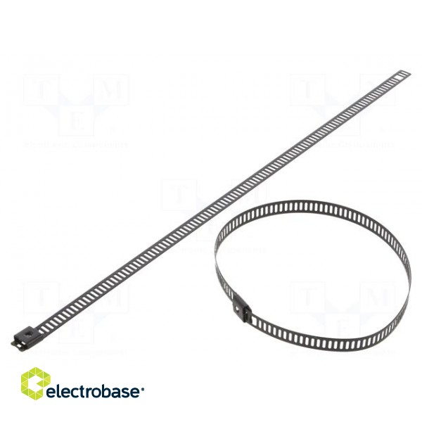 Cable tie | L: 250mm | W: 7mm | stainless steel AISI 304 | 445N | black