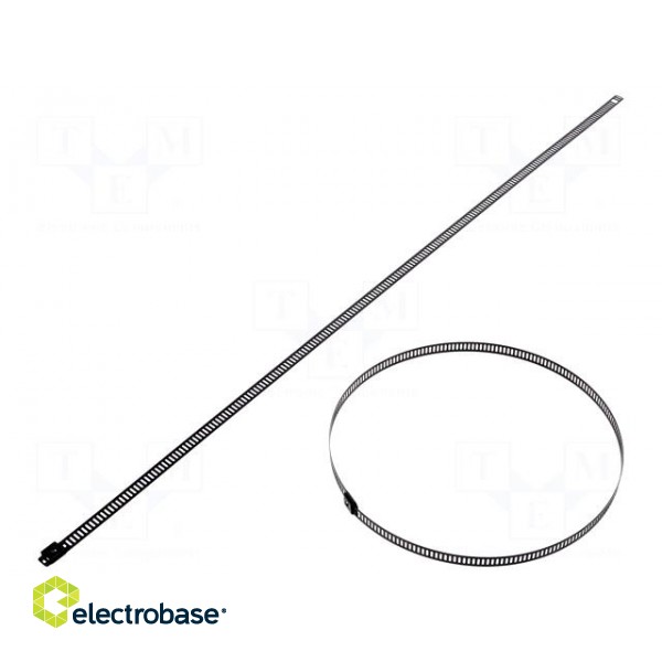 Cable tie | L: 450mm | W: 7mm | stainless steel AISI 304 | 445N | black