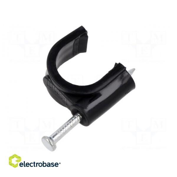 Holder | black | on round cable | 100pcs | with a nail | Ø: 14mm фото 1
