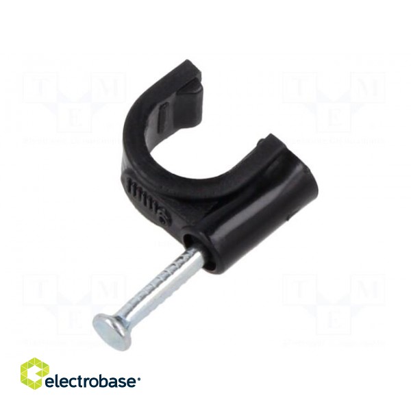 Holder | black | on round cable | 100pcs | with a nail | Ø: 9mm фото 1