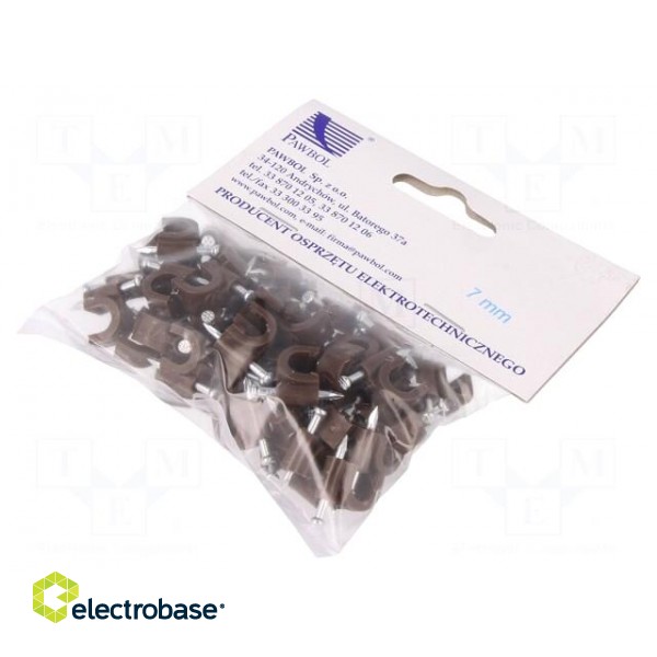 Holder | brown | on round cable | 50pcs | with a nail | 7mm image 1