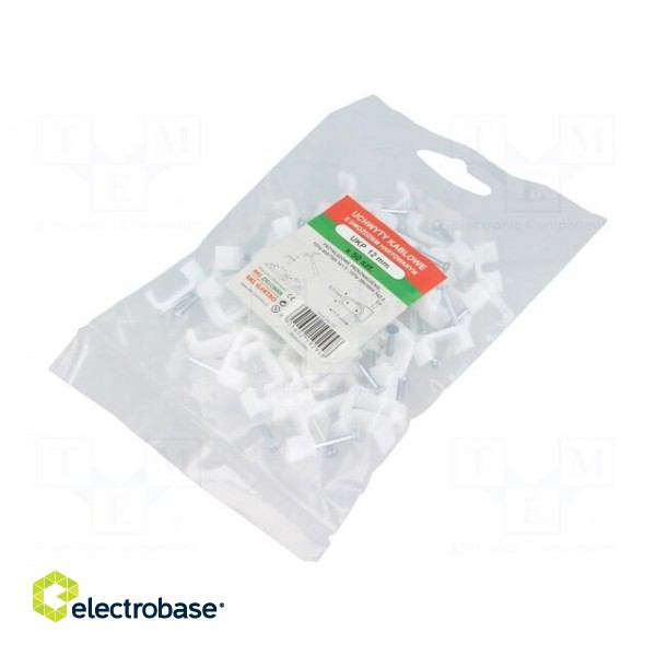 Holder | white | Application: for flat cable | with a nail | H: 8.2mm image 1