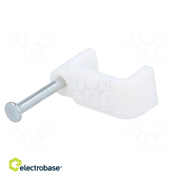 Holder | white | Application: for flat cable | with a nail | H: 8.2mm фото 2