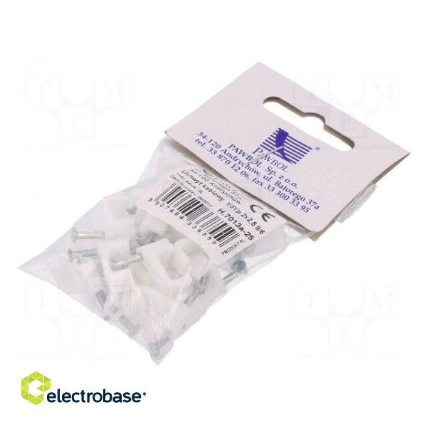 Holder | white | for flat cable,YDYp 2x2,5 | 25pcs | with a nail image 1