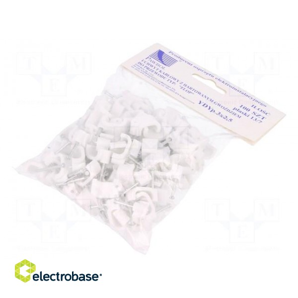 Holder | white | for flat cable,YDYp 3x2,5 | 100pcs | with a nail image 1
