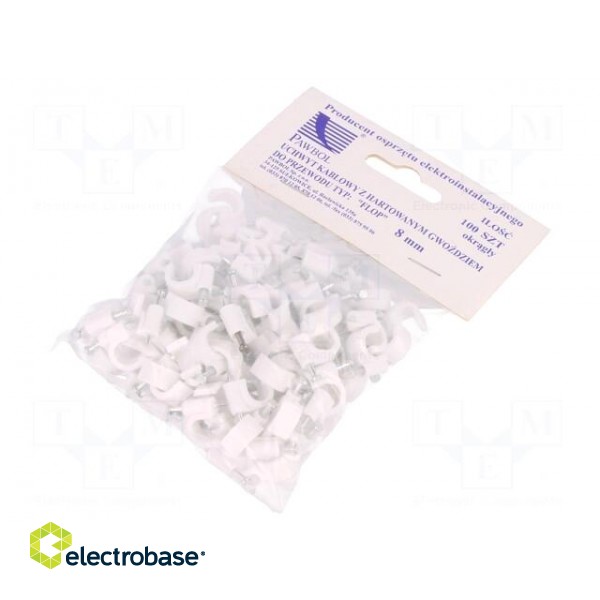 Holder | white | on round cable | 100pcs | with a nail | 8mm image 1