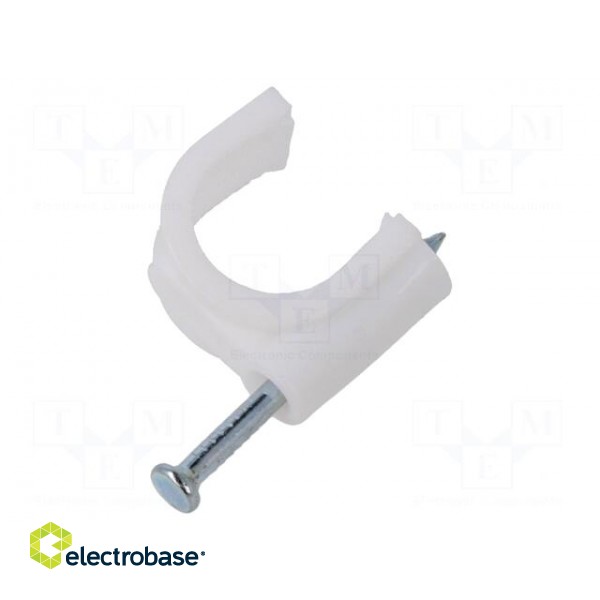 Holder | white | on round cable | 100pcs | with a nail | Ø: 14mm image 1