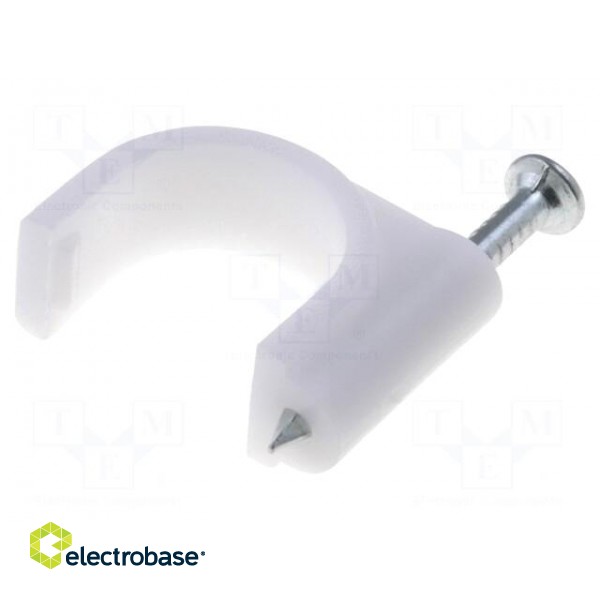 Holder | white | Application: on round cable | 100pcs | with a nail