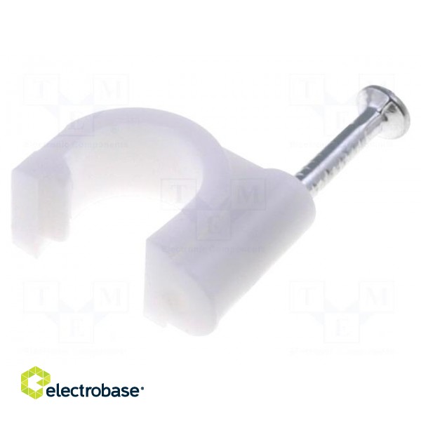 Holder | white | Application: on round cable | 100pcs | with a nail