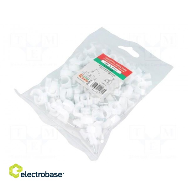 Holder | white | Application: on round cable | 100pcs | with a nail image 1