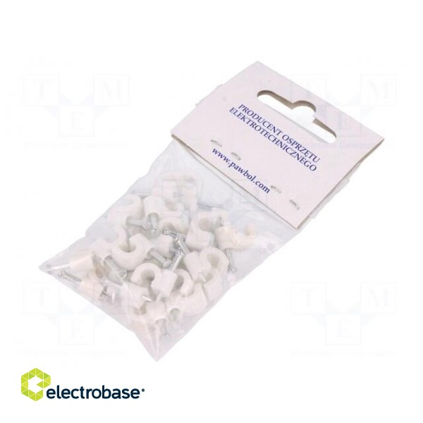 Holder | white | Application: on round cable | 25pcs | with a nail paveikslėlis 1