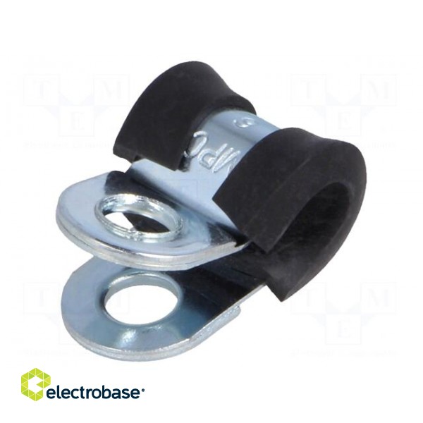 Fixing clamp | ØBundle : 6mm | W: 15mm | steel | Cover material: EPDM