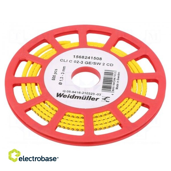 Markers | Marking: 2 | 1.3÷3mm | PVC | yellow | -30÷80°C | leaded | CLI C image 1