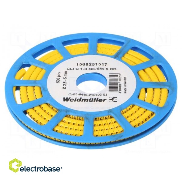 Markers | Marking: 5 | 2.5÷5mm | PVC | yellow | -30÷80°C | leaded | CLI C image 1
