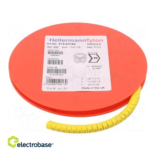 Markers | Marking: R | 4÷9mm | PVC | yellow | -65÷105°C | leaded | HGDC4-9 image 2