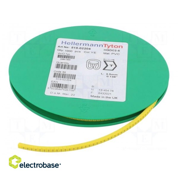 Markers | Marking: T | 2÷5mm | PVC | yellow | -65÷105°C | leaded | HGDC2-5 image 2
