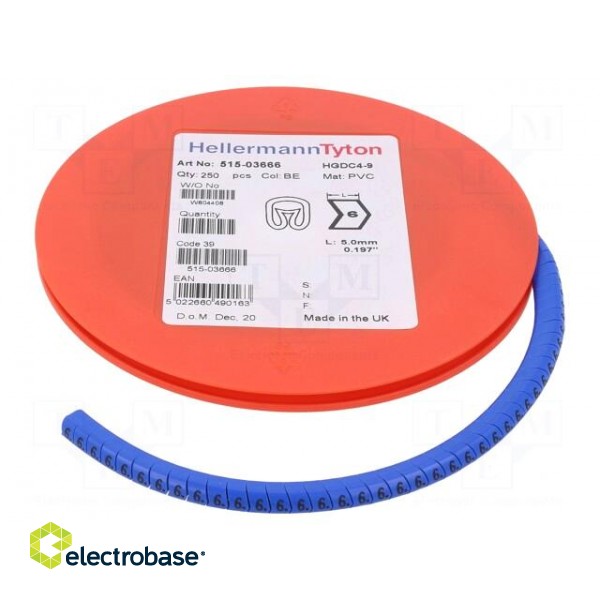 Markers | Marking: 6 | 4÷9mm | PVC | blue | -65÷105°C | leaded | HGDC4-9 image 2