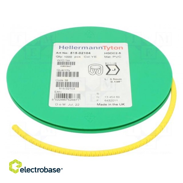 Markers | Marking: J | 2÷5mm | PVC | yellow | -65÷105°C | leaded | HGDC2-5 paveikslėlis 2