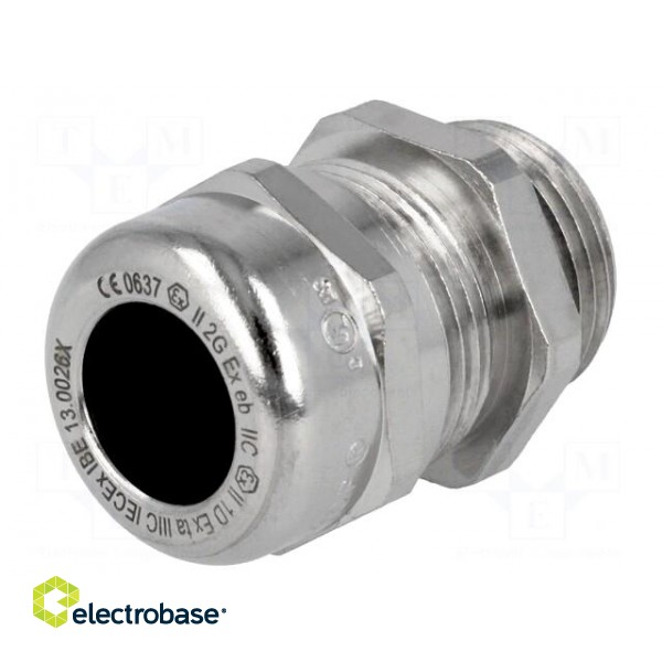 Cable gland | M20 | 1,5 | IP68 | Mat: brass | Body plating: nickel фото 1