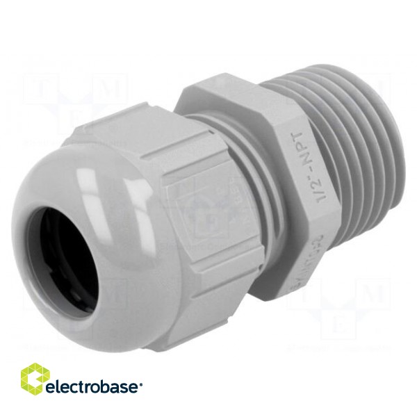 Cable gland | NPT1/2" | IP68 | Mat: polyamide | grey image 1