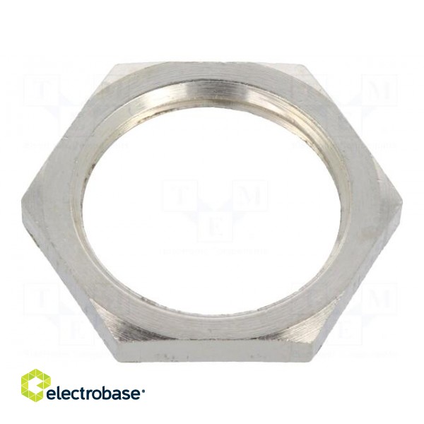 Nut | M20 | brass | nickel | 24mm | Thread: metric | Pitch: 1,5