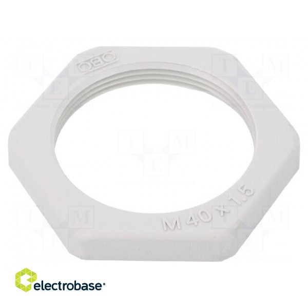 Nut | M40 | polyamide | Thk: 7mm | Spanner: 50mm | light grey | Pitch: 1.5