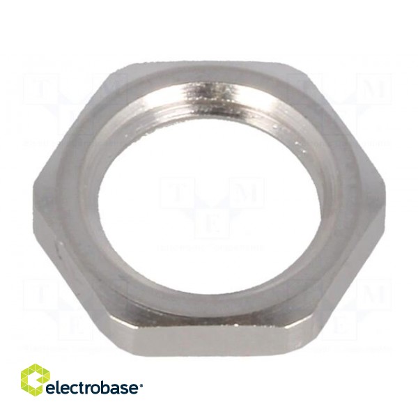 Nut | with earthing | M12 | brass | nickel | Thk: 2.8mm | Spanner: 15mm