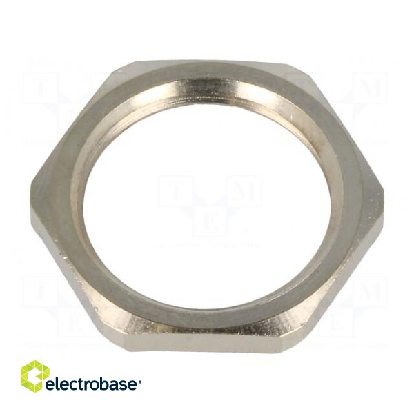 Nut | with earthing | M20 | brass | nickel | Thk: 3mm | Spanner: 24mm